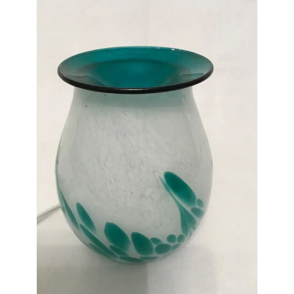 Handcrafted‎ Glass Electric Oil Warmer Lamp With Teal Accents & Detachable Dish